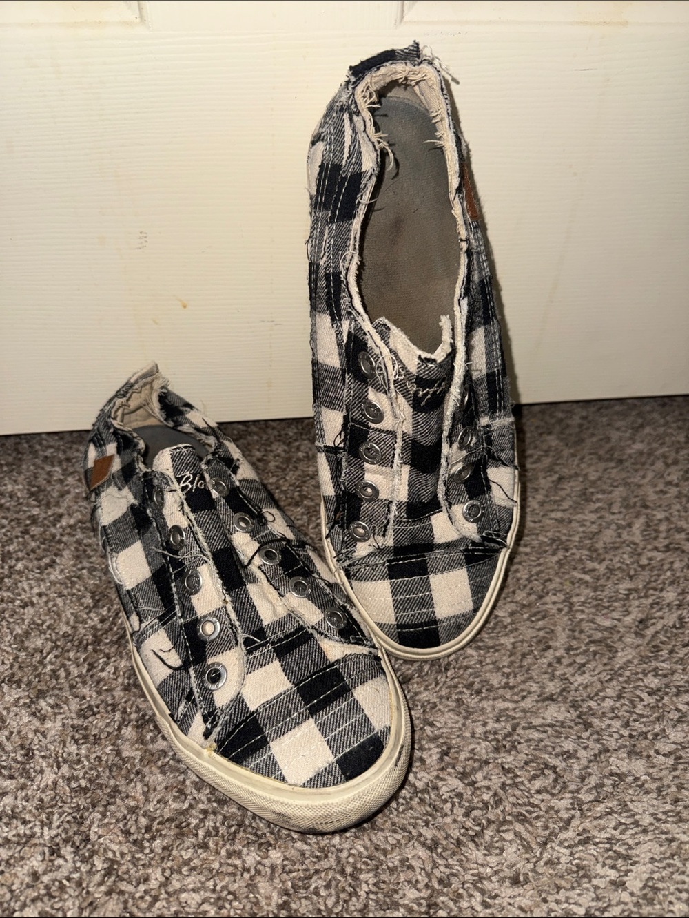 Black & White Buffalo Plaid Slip-On Sneakers